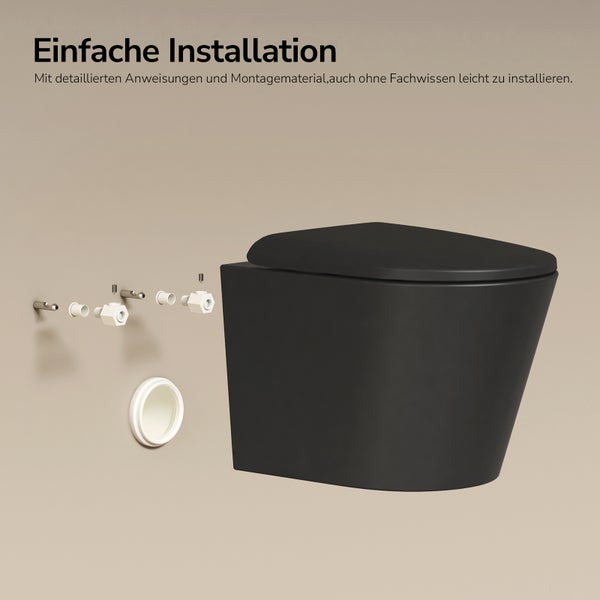 Schwarzes Wand-Tiefspülklosett mit Installationsmaterial