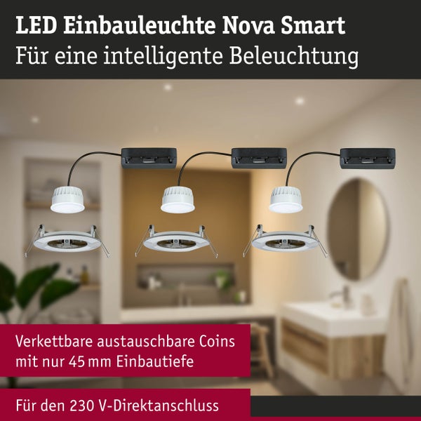 LED Einbauleuchte Nova Coin IP44 rund 78mm Tunable White 3x6W 3x530lm 230V Eisen gebürstet Aluminium