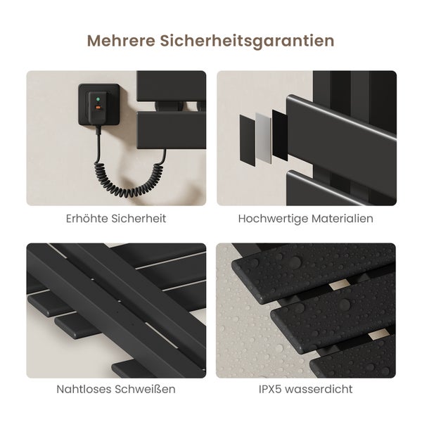 EMKE WiFi Smart Elektrischer Handtuchwärmer 130 x 50 x 11 cm, 440W, Intelligente Temperaturregelung, 6 Betriebsmodi, Wandmontage, Matt Schwarz