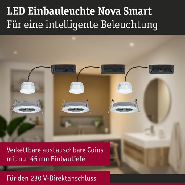 LED Einbauleuchte Nova Coin IP44 rund 78mm Tunable White 6W 530lm 230V Eisen gebürstet Aluminium