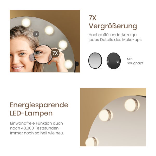 Kosmetikspiegel mit siebenfacher Vergrößerung und LED Lampen