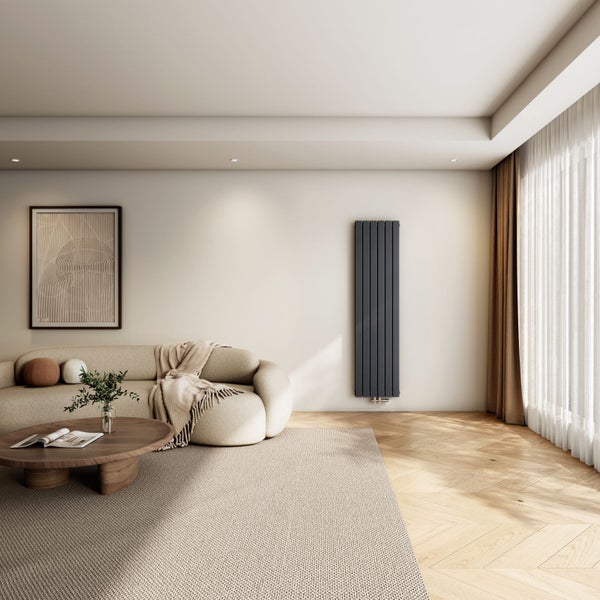 EMKE Designheizkörper 180x46 cm 1670 W Badheizkörper Vertikal Doppellagig Mittelanschluss Anthrazit