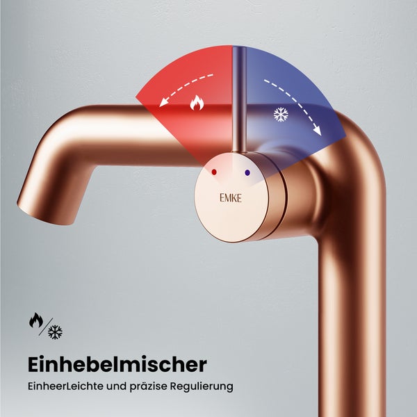 EMKE Einhebel-Waschtischarmatur, Badarmaturen, Waschbecken Armatur - Schweizer Design, Minimalistisches Design，G3/11, Wassersparend, Korrosionsschutz, Warm- & Kaltwasser, Bleifreies Messing, Pflegeleicht, Rosengold