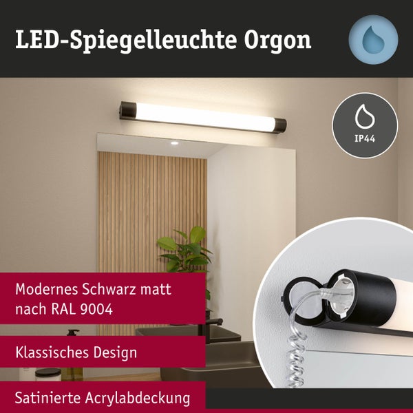 Selection Bathroom LED Spiegelleuchte Orgon Steckdose IP44 3000K 850lm 230V 10,5W Schwarz