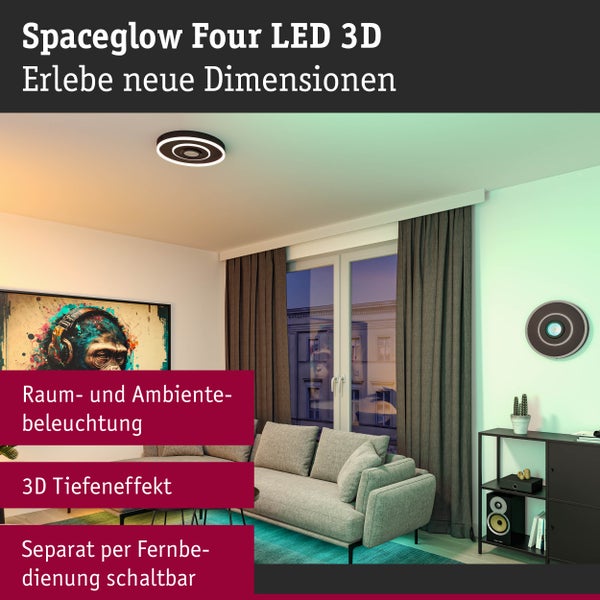 Wand-/Deckenleuchte Spaceglow Four RGB+ 320lm / 800lm 230V 22W dimmbar Schwarz matt