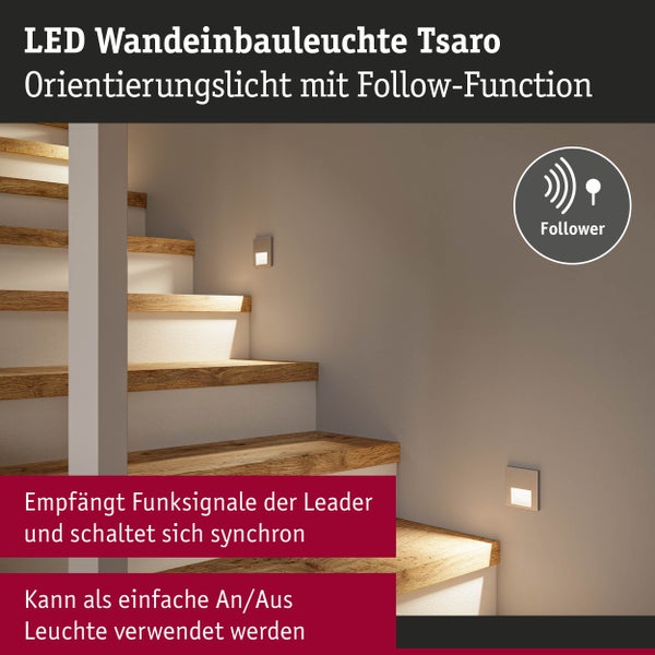 LED Wandeinbauleuchte Tsaro eckig 80x36mm 1W 80lm 230V 2700K Chrom matt