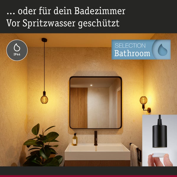 Pendelleuchte Ravi IP44 E27 1800K 200lm 4,2W Schwarz matt