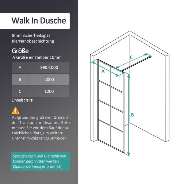 Walk-in-Dusche EMKE Eckdusche Duschabtrennung , Walk in Duschen, Glas Duschwandmit 8mm Nano-Beschichtung ESG Klares Sicherheitsglas, Schwarz, 90cm Breit , 200 cm Höhe