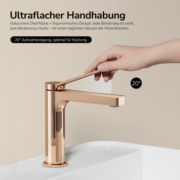 Armatur mit flachem Griff und 20 Grad Neigung auf einem Waschbecken