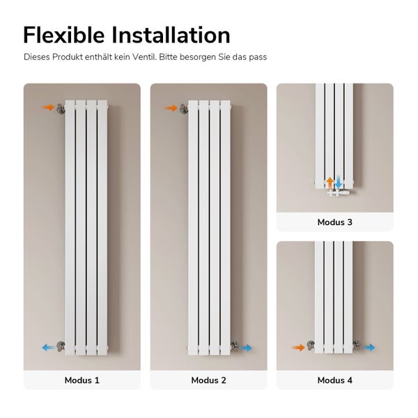 Heizkörper mit verschiedenen Design-Abdeckungen.