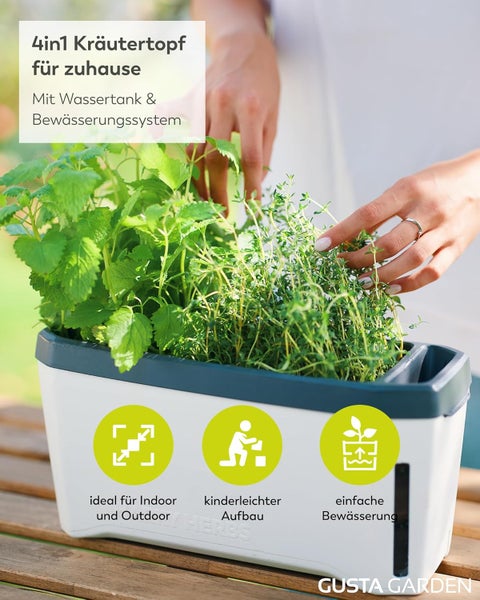 4-in-1 Kräutertopf mit Wasserreservoir und Bewässerungssystem für drinnen und draußen