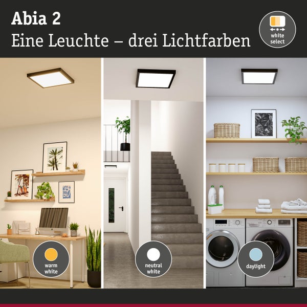 Abia 2 Deckenleuchte mit drei Lichtfarben in verschiedenen Wohnbereichen