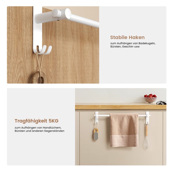 EMKE Teleskop-Handtuchhalter, Verstellbar 440–630 mm,Weiß, Edelstahl, mit Haken, für Heizkörper & Bad