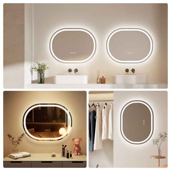 Collage verschiedener Ansichten eines Spiegels mit LED-Beleuchtung