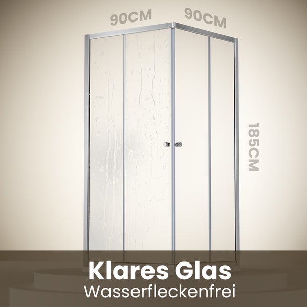 Eckdusche aus Klarglas, 90 x 90 x 185 cm, wasserfleckenfrei