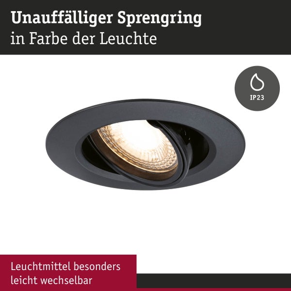 Einbauleuchte 3er-Set schwenkbar rund 90mm 30° GU10 max. 3x10W 230V dimmbar Schwarz