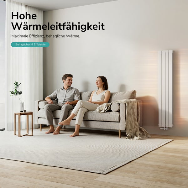Wohnzimmer mit Heizkörper, Sofa und Paar