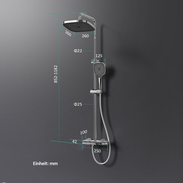 EMKE Duschsystem mit Thermostat Duschset Duschsäuleset mit Brausestange, Handbrause mit 3 Strahlstärken, Regendusche, Chrom