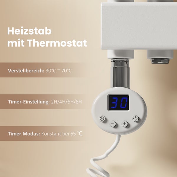 EMKE Elektrischer Badheizkörper 132x50 cm, 800 W vertikaler Flachheizkörper mit Thermostat & Timer, Handtuchwärmer,  Handtuchtrockner, Weiß, seitlich offen, für Badezimmer