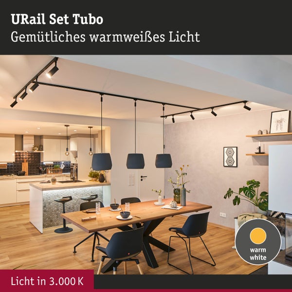 URail Schienenspot Tubo Starterset 3x166lm 3x4,5W 3000K 230V Schwarz matt