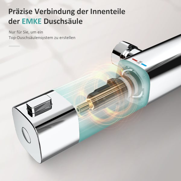 EMKE Thermostat-Duschsystem mit Brausegarnitur, Umsteller, Regendusche Ø 30 cm, Handbrause mit 3 Strahlarten, verchromt