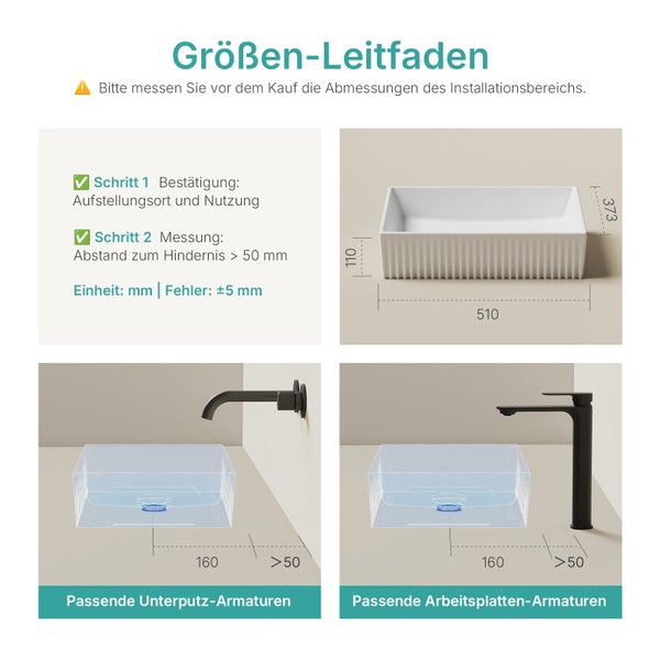 Größenratgeber für Waschbecken mit Maßangaben und Installationshinweisen