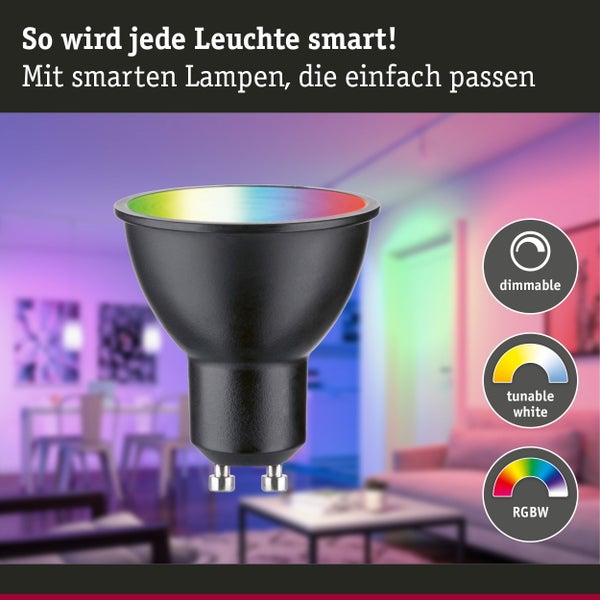 Standard 230V Smart Home Zigbee 3.0 LED Reflektor GU10 350lm 4,8W RGBW+ dimmbar Schwarz matt