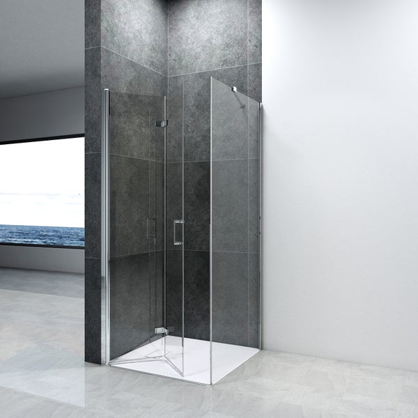 EMKE Duschkabine 90x90cm Duschabtrennung 6mm ESG klares Sicherheitsglas Falttür Duschtür mit Seitenwand Höhe: 195cm
