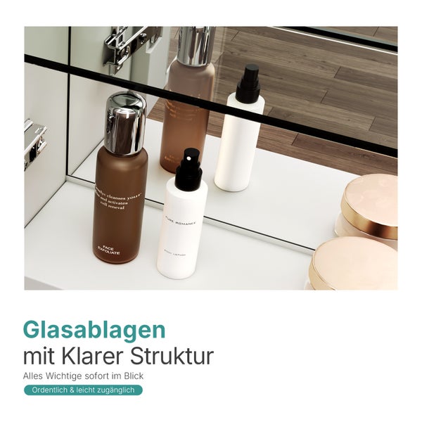 EMKE Spiegelschrank 60 x 65 cm, 2-türig, doppelseitige Spiegeltüren, mit Einlegeböden, Soft-Close, IP44, für Badezimmer, weiß