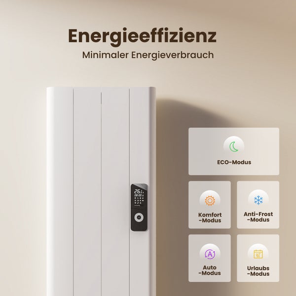 EMKE Elektro-Heizkörper 1000W Flachheizkörper Aluminium Wandmontierbar, LCD-Display Timing-Funktion Elektroheizung Überhitzungsschutz Weiß