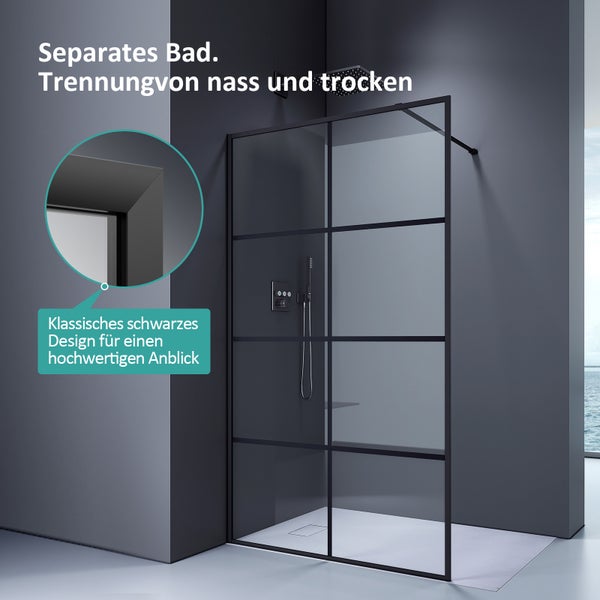Walk-in-Dusche EMKE Eckdusche Duschabtrennung , Walk in Duschen, Glas Duschwandmit 8mm Nano-Beschichtung ESG Klares Sicherheitsglas, Schwarz, 100cm Breit , Höhe 200 cm