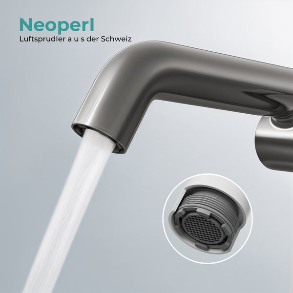 EMKE Einhebel-Waschtischarmatur, Badarmaturen, Waschbecken Armatur - Schweizer Design, Minimalistisches Design，G3/9, Wassersparend, Korrosionsschutz, Warm- & Kaltwasser, Bleifreies Messing, Pflegeleicht, Anthrazit Matt