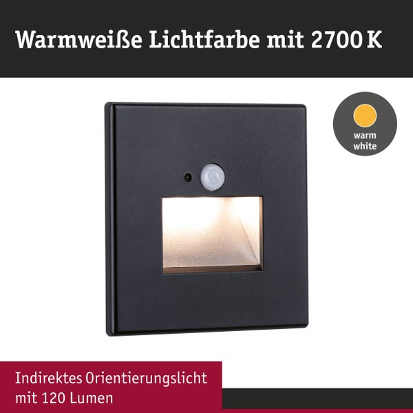 LED Wandeinbauleuchte Edge Quadro eckig 80x42mm 1,2W 25lm 230V 2700K Schwarz matt