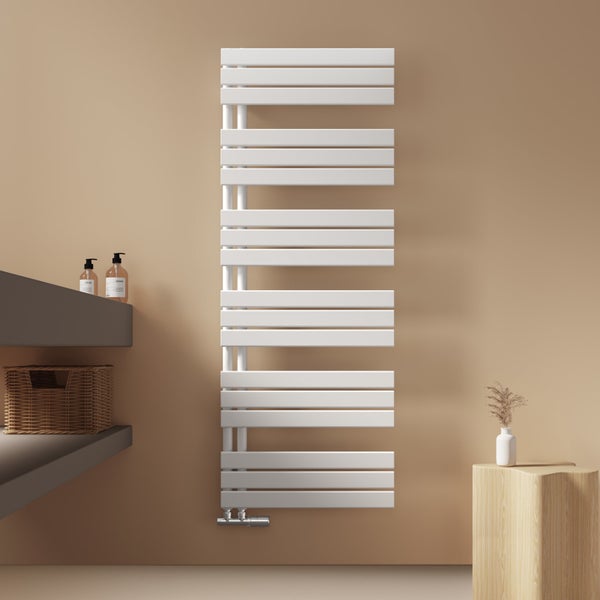 EMKE Badheizkörper Flach 1599x600 mm Weiß, Handtuchwärmer für Badezimmer Handtuchtrockner, Panel Handtuchhalter Seitenanschluss für Wasser 958W