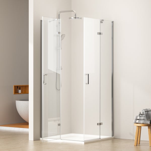EMKE Duschkabine Eckeinstieg Dusche Duschabtrennung mit 5 mm NANO-Glas, 120x120cm, 185cm Höhe