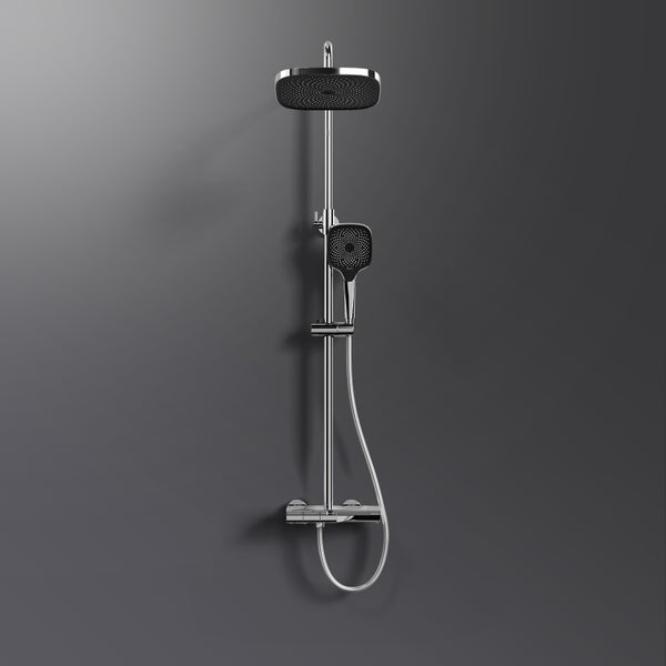 EMKE Duschsystem mit Thermostat Duschset Duschsäuleset mit Brausestange, Handbrause mit 3 Strahlstärken, Regendusche, Chrom