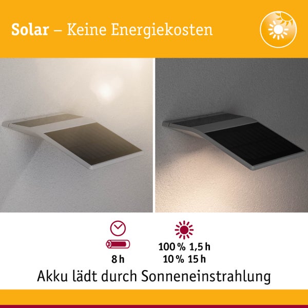 Solar LED Hausnummernleuchte Yoko Dämmerungsgesteuerter Bewegungsmelder (IR) IP44 3000K 42lm Weiß