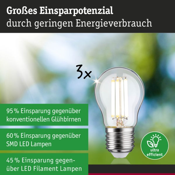 Eco-Line Filament 230V LED Tropfen E27 3er-Set 80mm 525lm 2,5W 3000K Klar