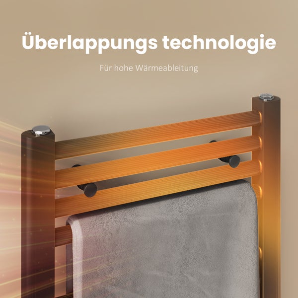 EMKE Badheizkörper Handtuchwärmer Handtuchtrockner 50 x 100 cm für Badezimmer, Mittelanschluss Wasserbetrieb, zentral beheizt, Rundrohr, 10 bar, 451W Anthrazit
