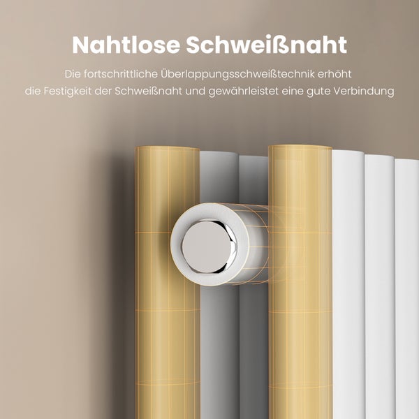 EMKE Design-Röhrenheizkörper für Warmwasserbetrieb, Mittelanschluss, doppellagig,  2175Watt, 60 cm x 180 cm, Weiß