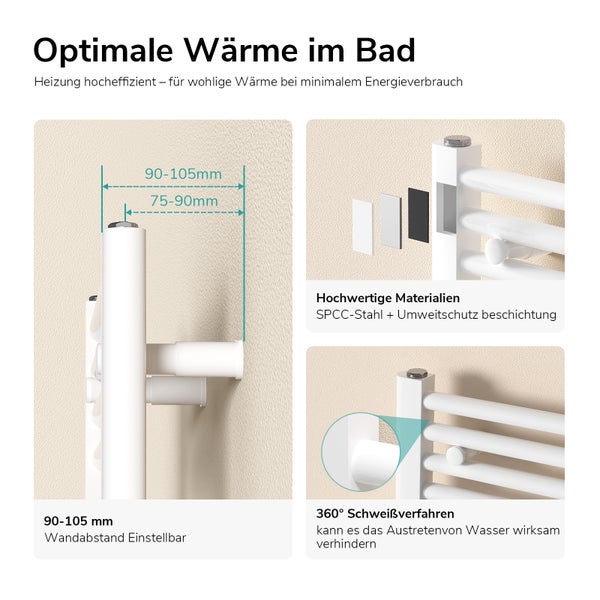 Detailansichten zu Badheizkörper: Wandabstand, Material und Schweißverfahren