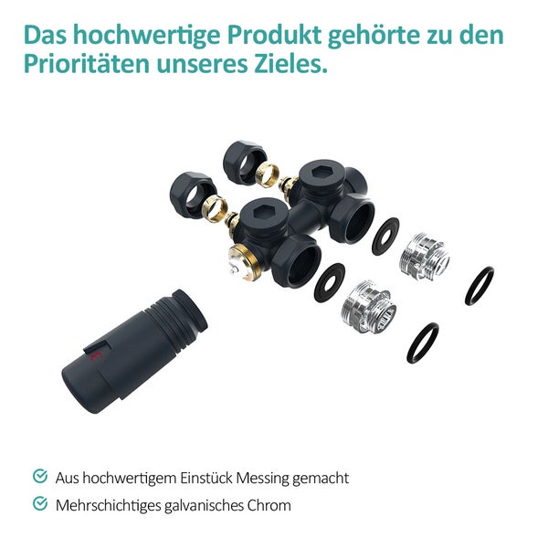 Heizkörperanschlussgarnitur Einzelteile aus Messing und Chrom