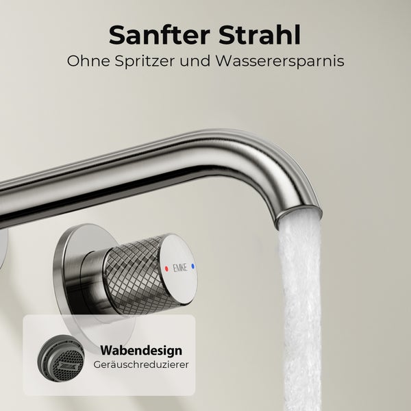 EMKE Unterputz Wandarmatur, 360° schwenkbar, 2-Loch Badarmatur aus Messing, Wandmontage für Waschbecken,288x210x70,Anthrazit