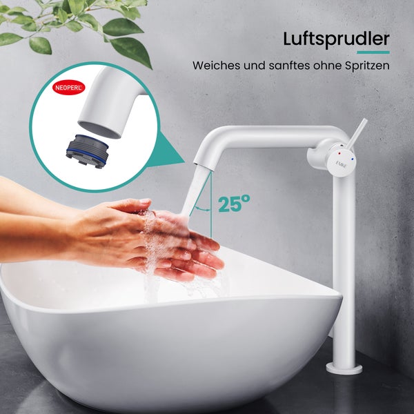 EMKE Einhebel-Waschtischarmatur, Badarmaturen, Waschbecken Armatur - Schweizer Design，G3/8, Wassersparend, Korrosionsschutz, Warm- & Kaltwasser, Bleifreies Messing,332x220x76mm,Weiß Matt