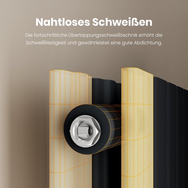 Detailansicht einer Heizung mit nahtloser Schweißverbindung.