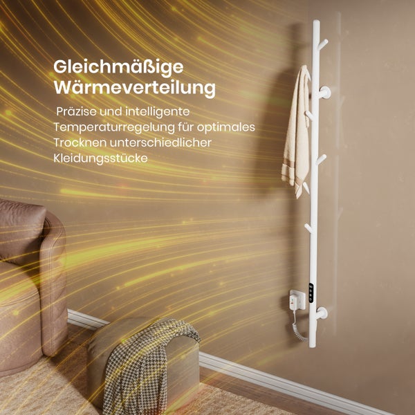 EMKE Elektrischer Handtuchheizkörper 150 cm, Baumförmig Vertikal, 100 W, LCD-Touch, Thermostat & Timer, WiFi, Weiß, für Badezimmer