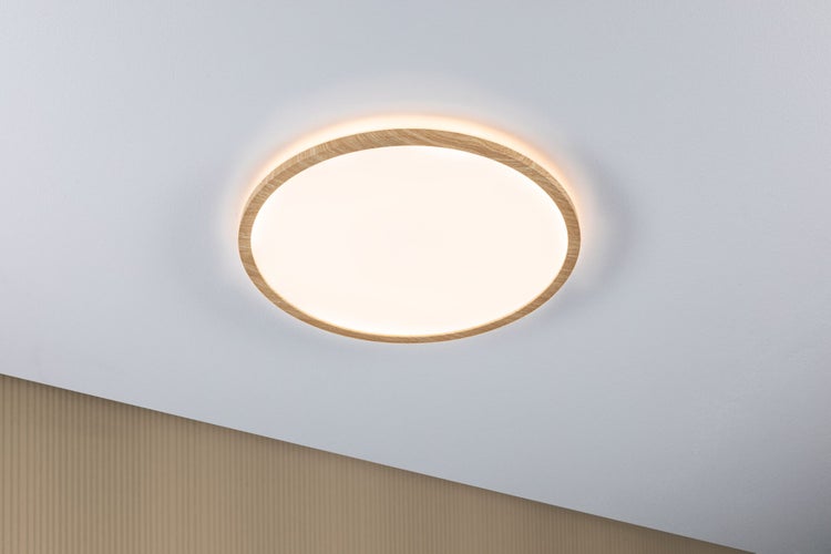 LED Panel Atria Shine Backlight IP44 rund 420mm 22W 2300lm 3000K Holzoptik