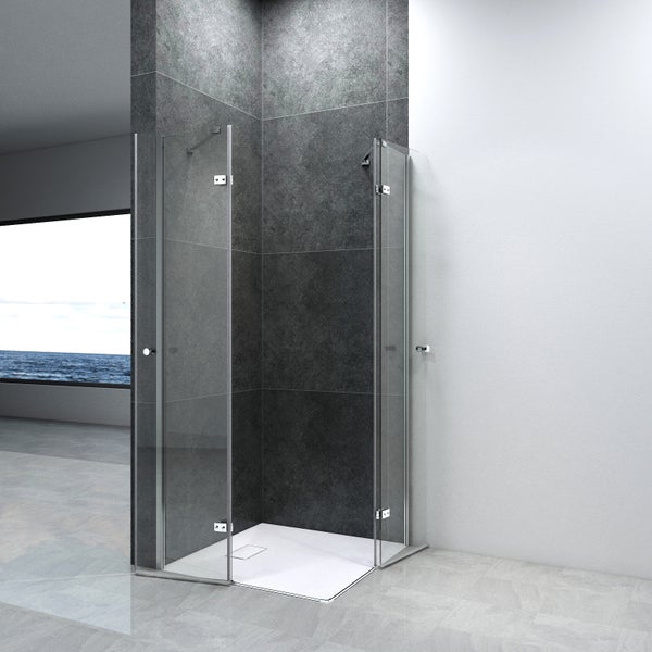EMKE Duschkabine Eckeinstieg Dusche Duschabtrennung mit 5 mm NANO-Glas, 75x80cm, 185cm Höhe