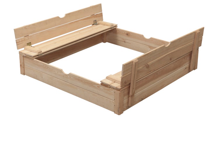 Sandkasten aus Holz mit Sitzbank und Deckel