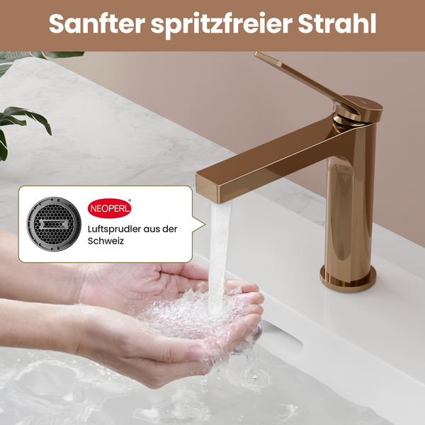 EMKE Einhebel-Waschtischarmatur, Badarmaturen, Schweizer Design, G3/8， Wassersparend, Bleifreies Messing, Korrosionsschutz, Pflegeleicht, Rosengold